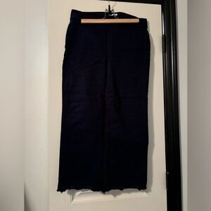 LOFT Stretch Pull On Wide Leg Pant with Raw Hem Dark Navy Color Size 8